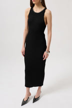 Halter Neck Chain Accessory Cross Strap Black Dress