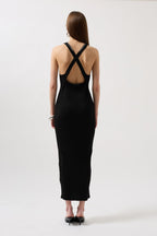 Halter Neck Chain Accessory Cross Strap Black Dress