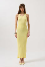Halter Neck Chain Accessory Cross Strap Yellow Dress