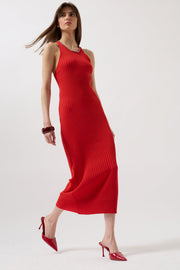 Halter Neck Chain Accessory Cross Strap Red Dress