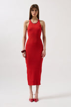 Halter Neck Chain Accessory Cross Strap Red Dress