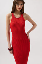 Halter Neck Chain Accessory Cross Strap Red Dress