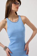 Halter Neck Chain Accessory Cross Strap Baby Blue Dress
