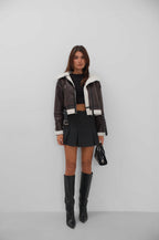 Fully Fur-Lined Leather Brown Coat