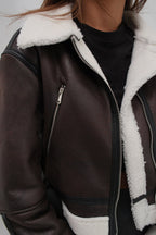 Fully Fur-Lined Leather Brown Coat
