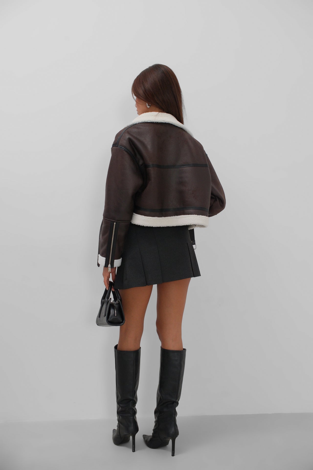 Fully Fur-Lined Leather Brown Coat