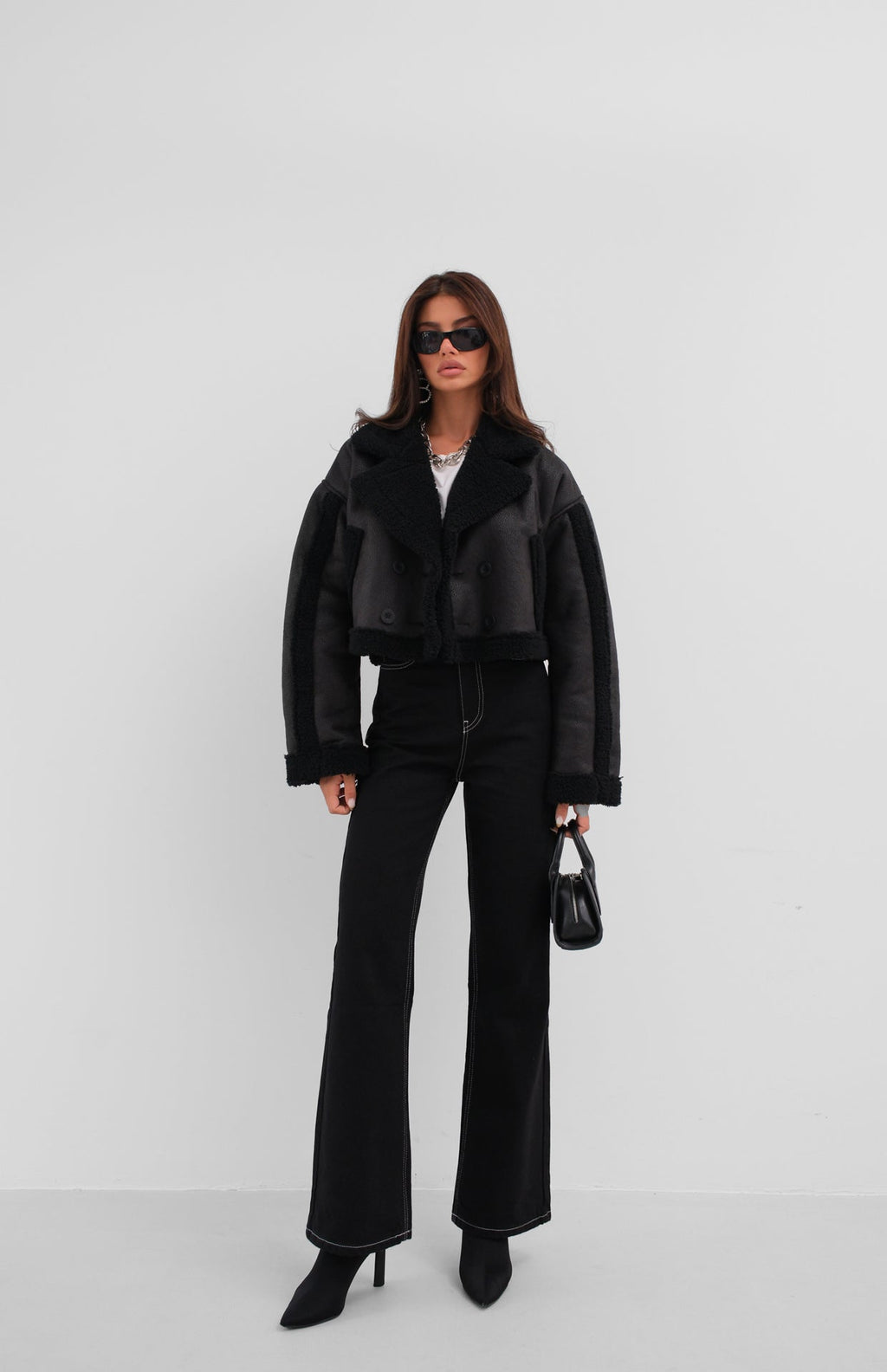 Fur Lined Black Leather Coat
