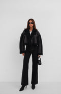 Fur Lined Black Leather Coat