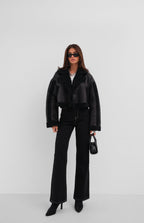 Fur Lined Black Leather Coat