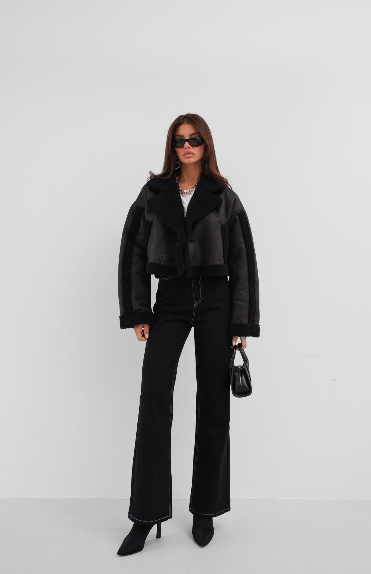 Fur Lined Black Leather Coat