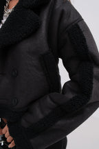 Fur Lined Black Leather Coat