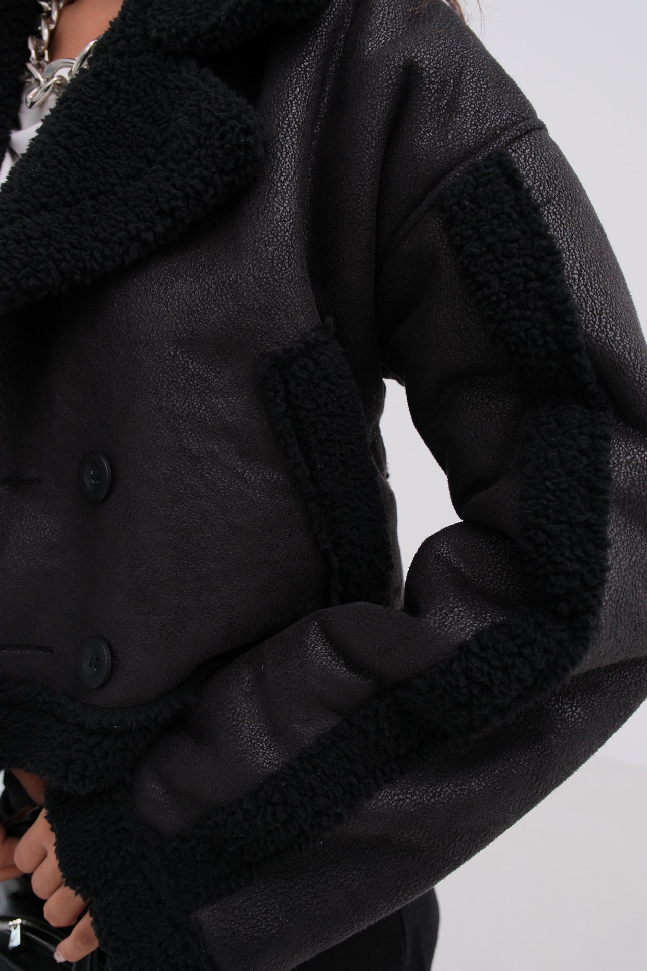 Fur Lined Black Leather Coat