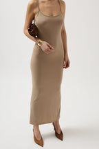Thin Strap Maxi Beige Dress