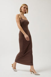 Thin Strapped Maxi Brown Dress