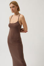 Thin Strap Maxi Brown Dress