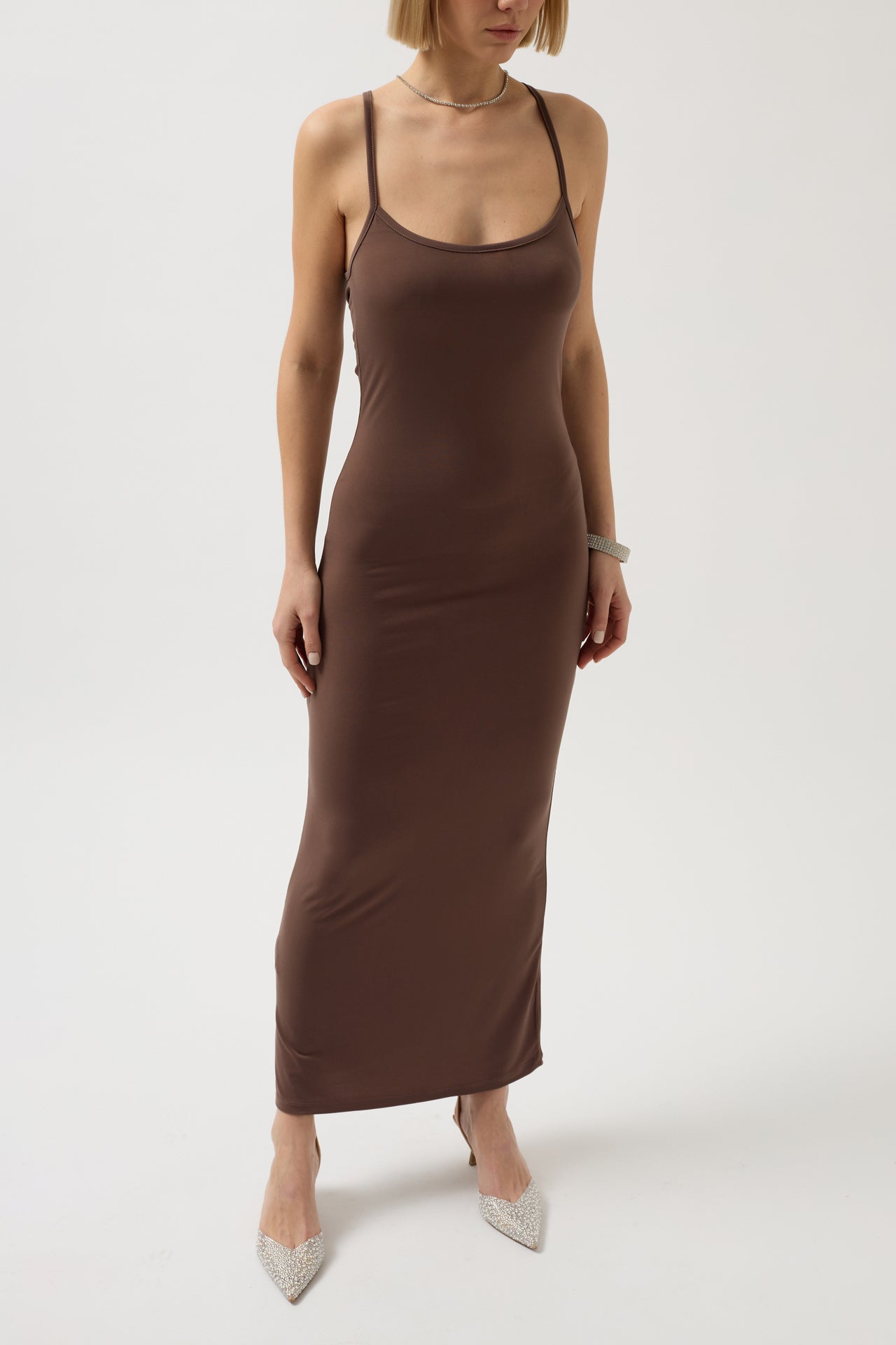 Thin Strap Maxi Brown Dress