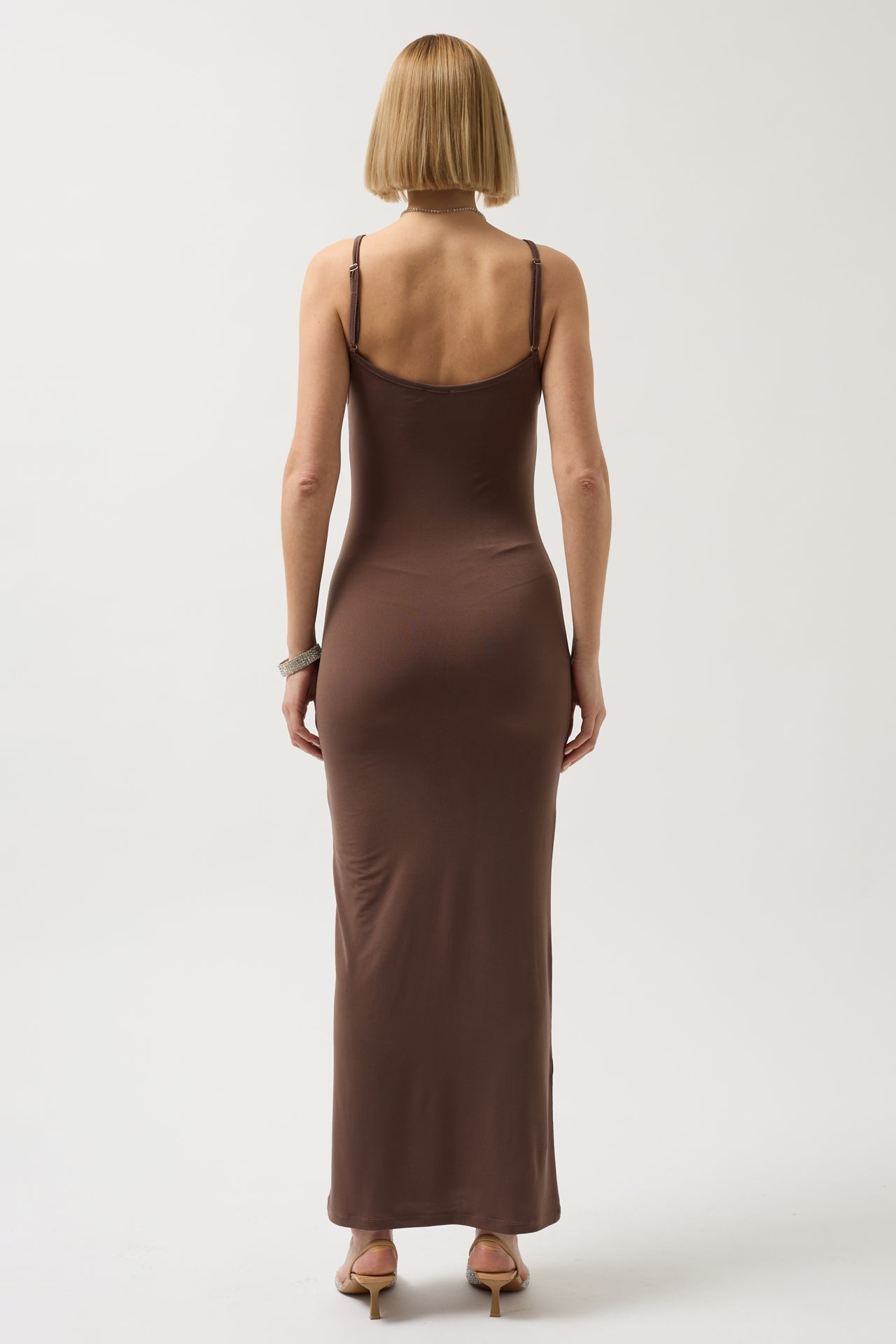 Thin Strap Maxi Brown Dress