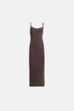 Thin Strap Maxi Brown Dress