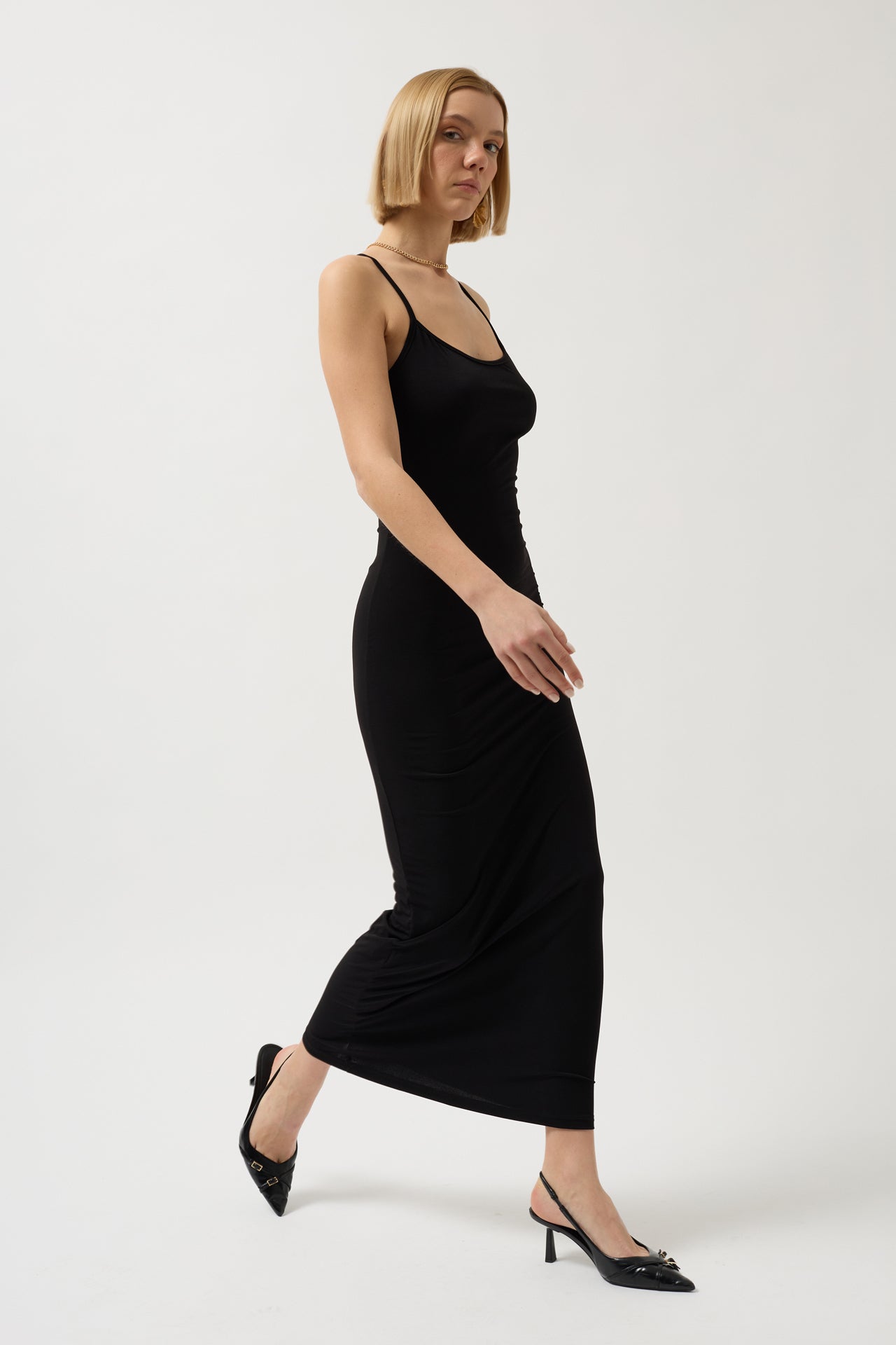 Thin Strap Maxi Black Dress