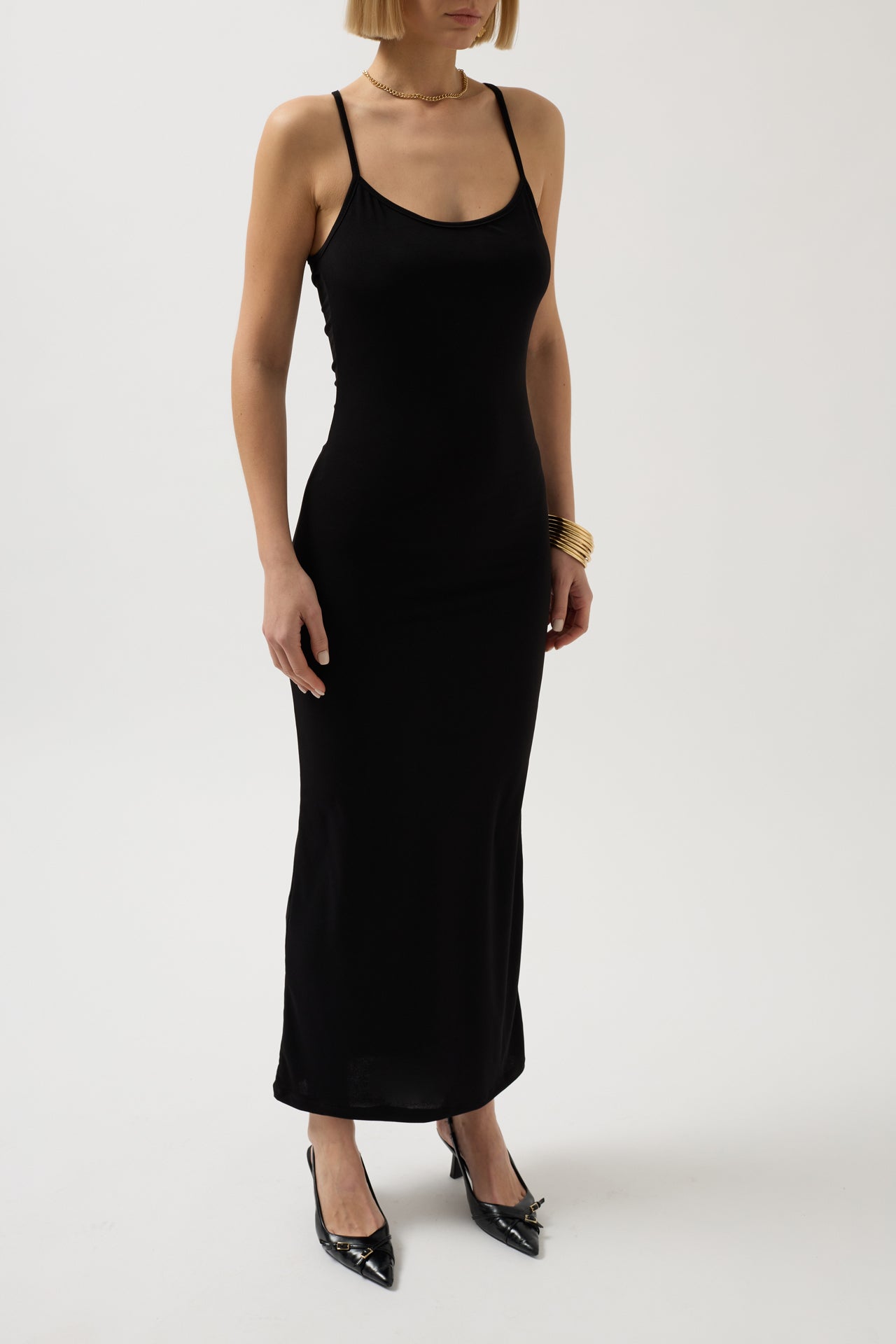 Thin Strap Maxi Black Dress