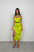 Thin Strap Satin Green Dress