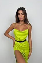 Thin Strap Satin Green Dress