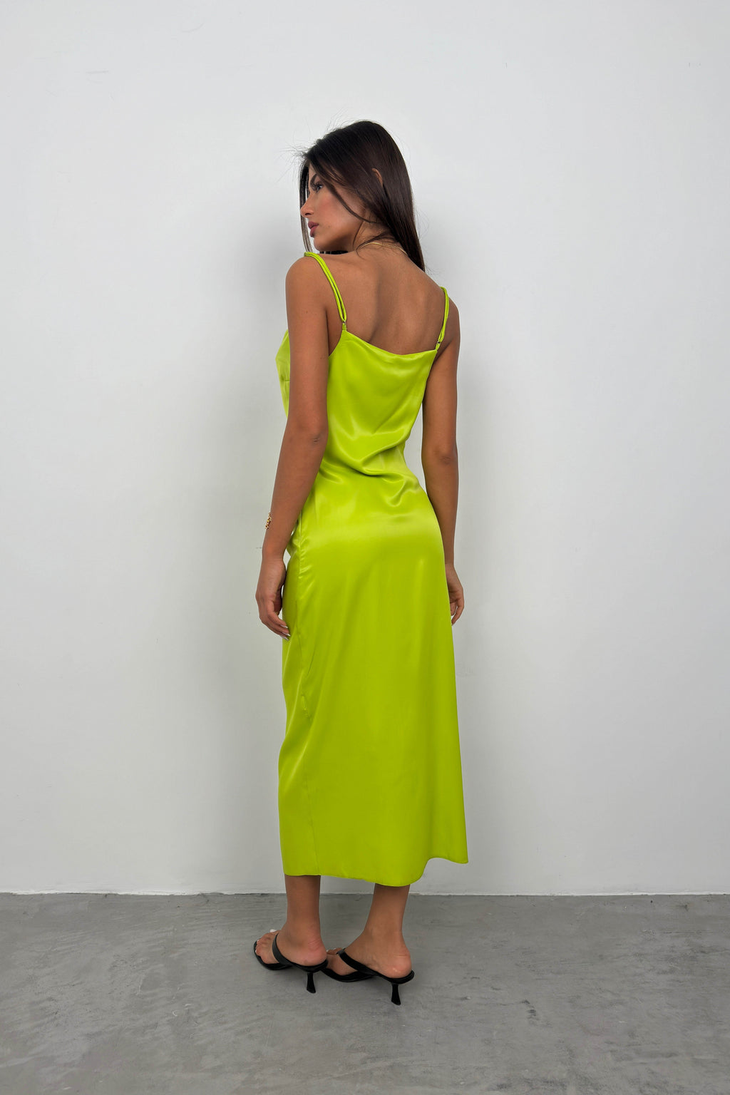 Thin Strap Satin Green Dress