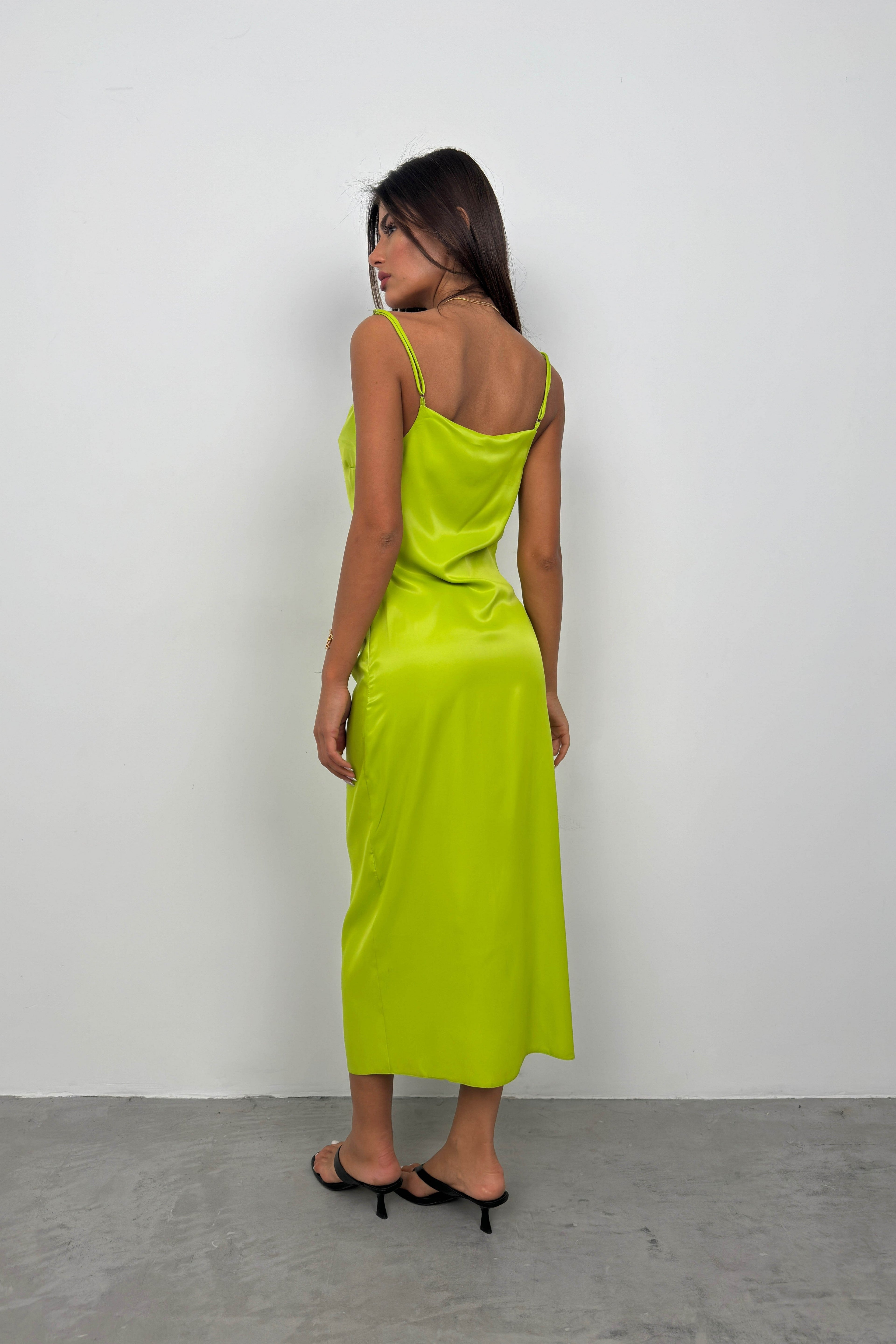 Thin Strap Satin Green Dress