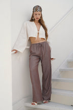 Thin Belt Tie Detail Brown Pants