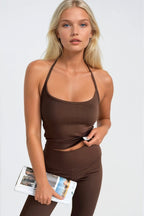 Spaghetti Strap Blouse Wide Leg Pants Brown Two-Piece Set