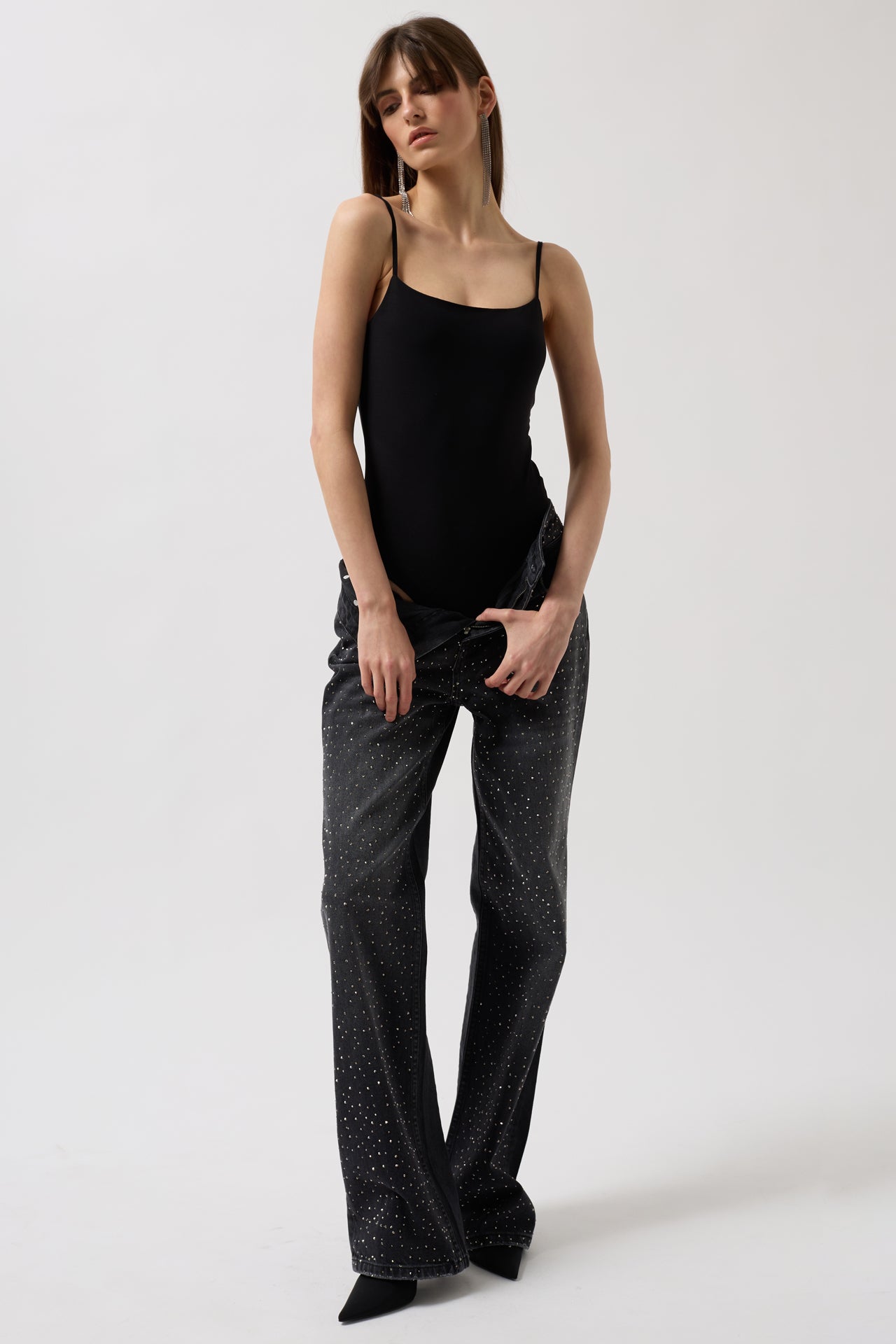 String Strap Black Bodysuit