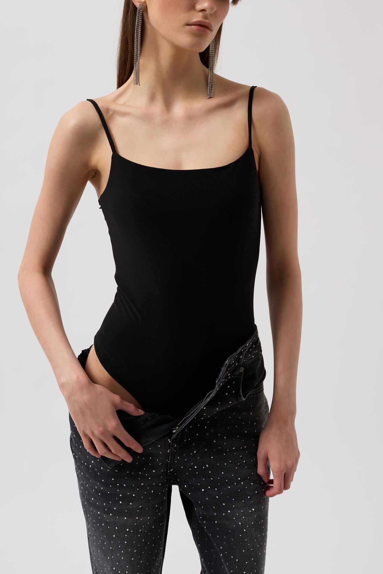 String Strap Black Bodysuit