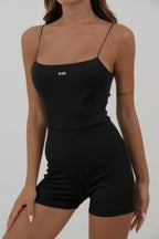 String Strap Black Short Jumpsuit