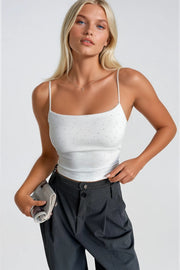 White Blouse with Stone Details and Spaghetti Straps