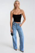 Spaghetti Strap Stone Detail Black Blouse