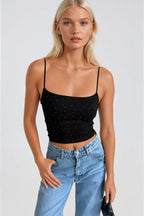 Spaghetti Strap Stone Detail Black Blouse