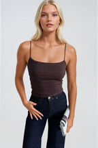 Spaghetti Strap Stone Detail Brown Blouse