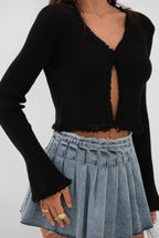 Ispanyol Sleeve Yirtik Detail Black Cardigan
