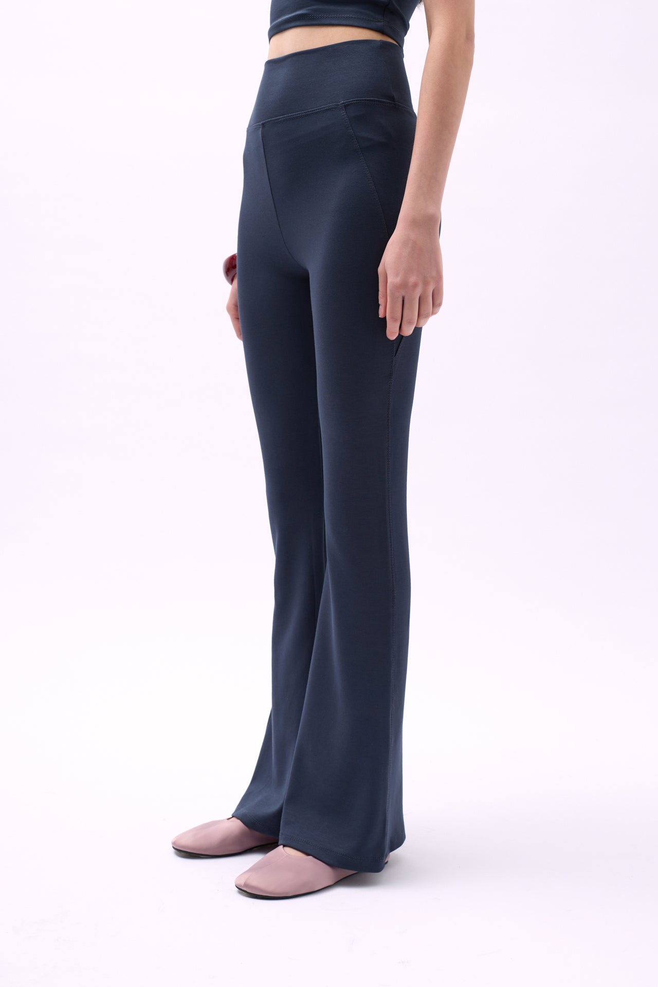 Flare Leg Slit Anthracite Leggings