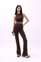 Flare Leg Slit Brown Leggings