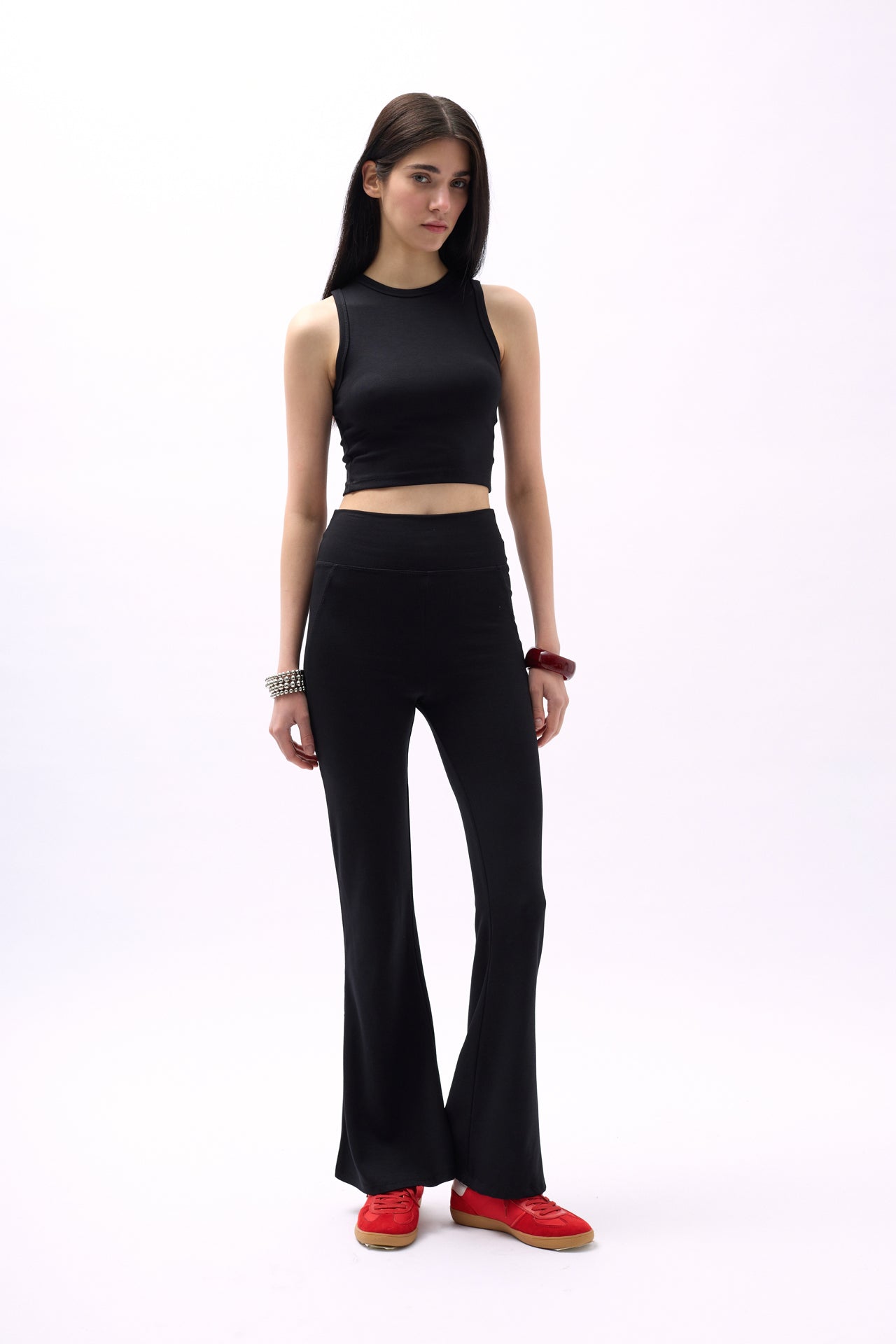 Flare Leg Slit Black Leggings