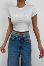 Embossed Printed Stretch White T-Shirt