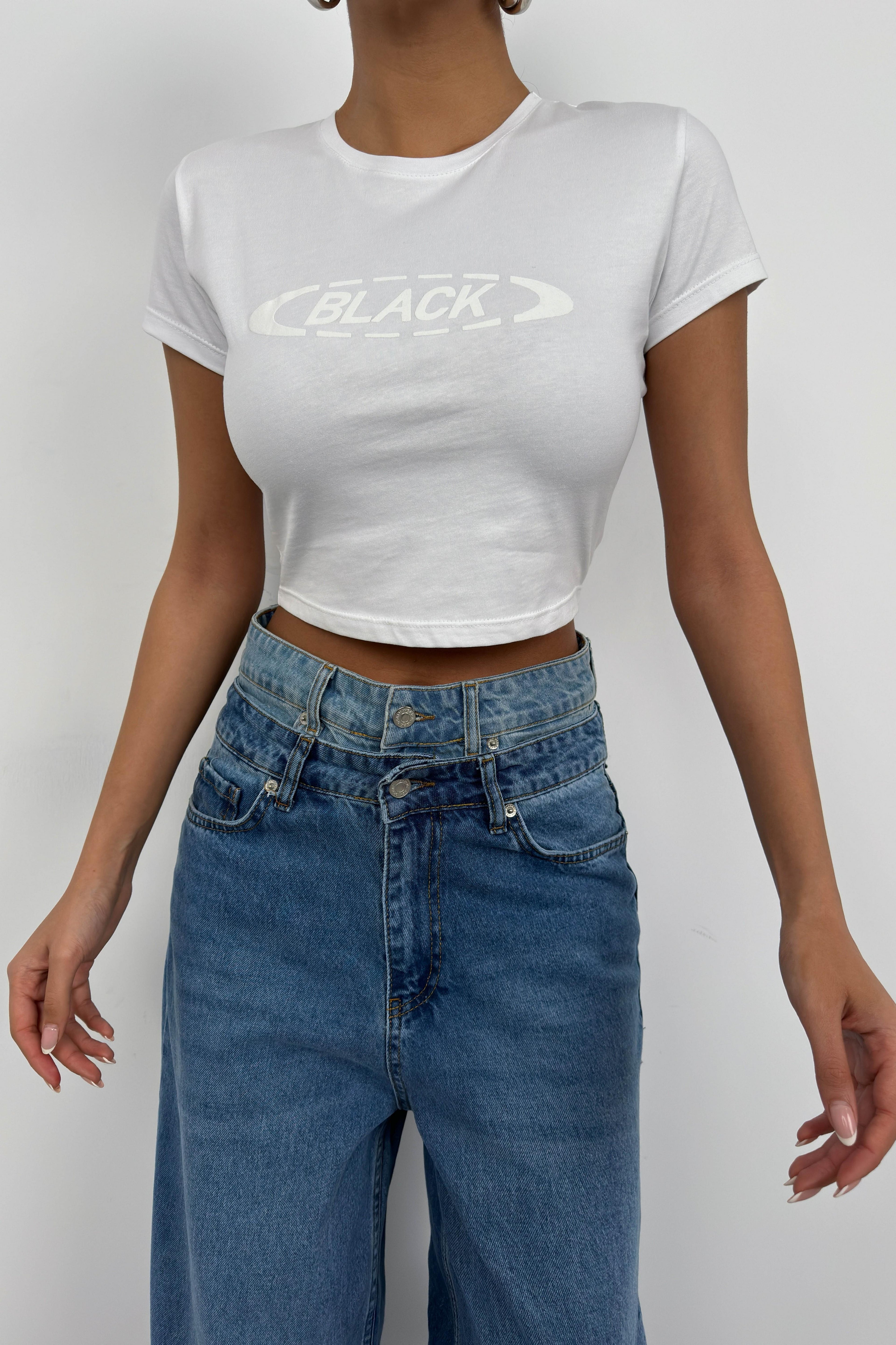 Embossed Printed Stretch White T-Shirt