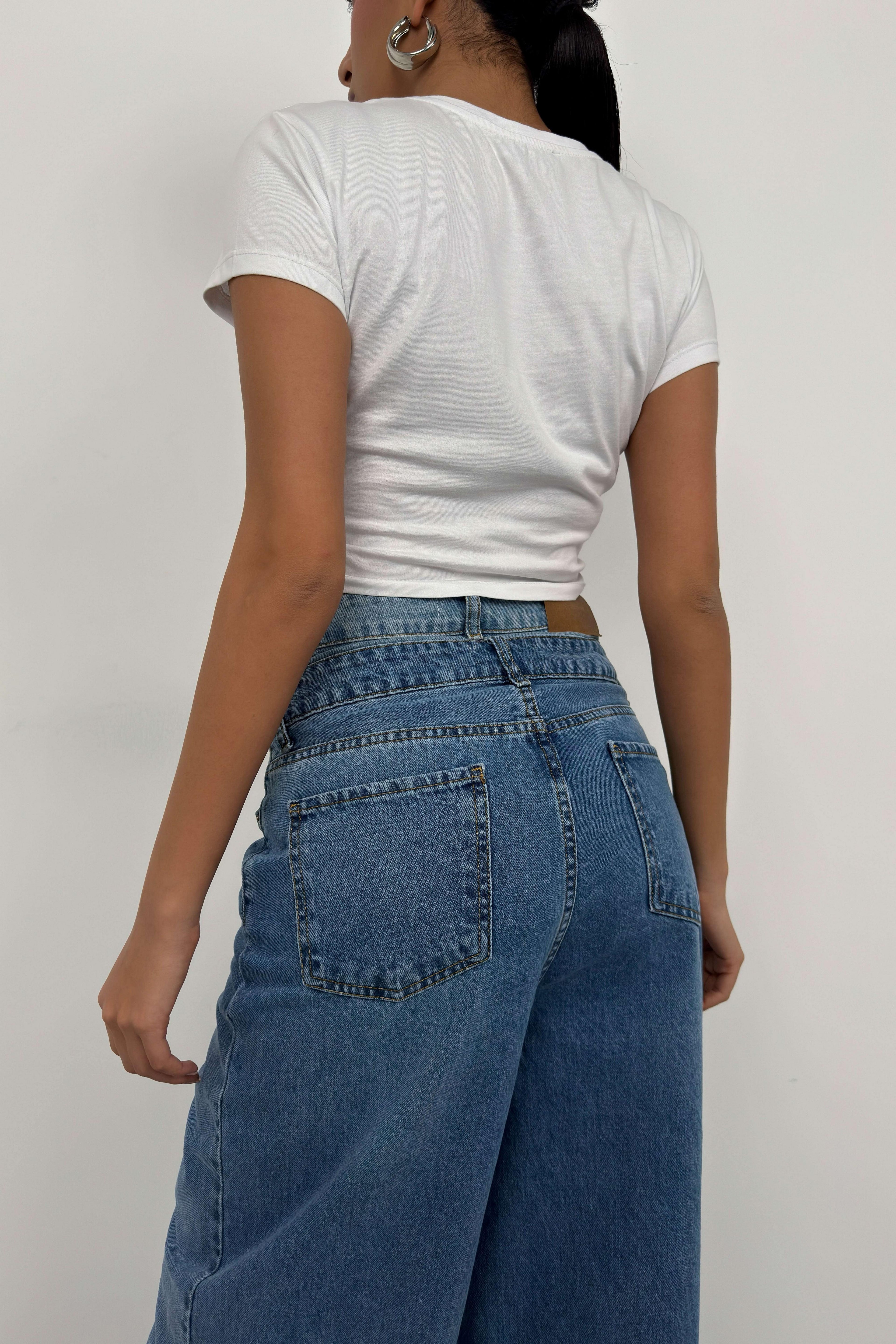 Embossed Printed Stretch White T-Shirt