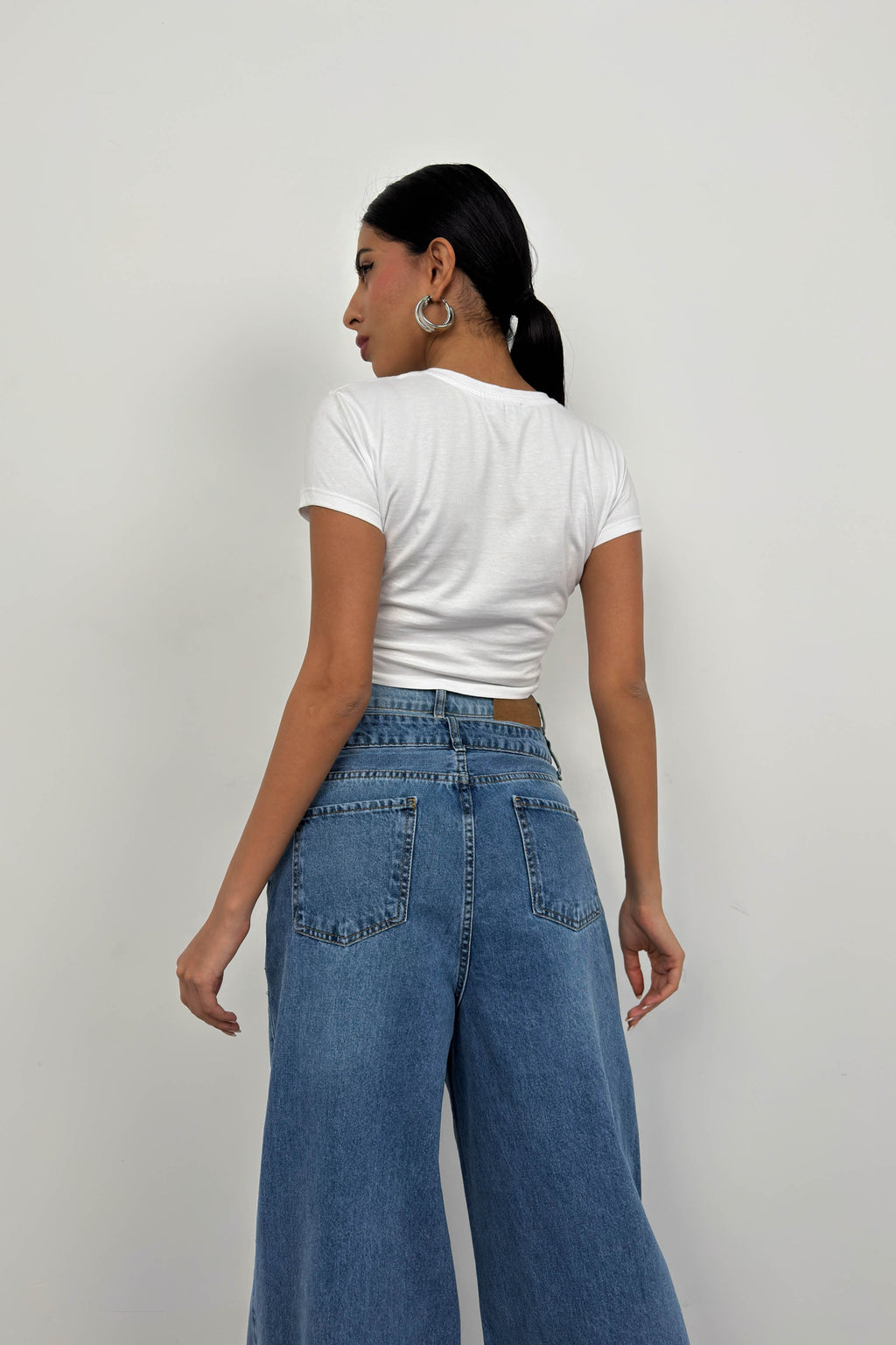 Embossed Printed Stretch White T-Shirt