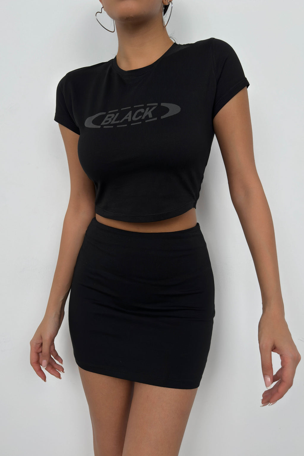 Embossed Printed Stretch Black T-Shirt