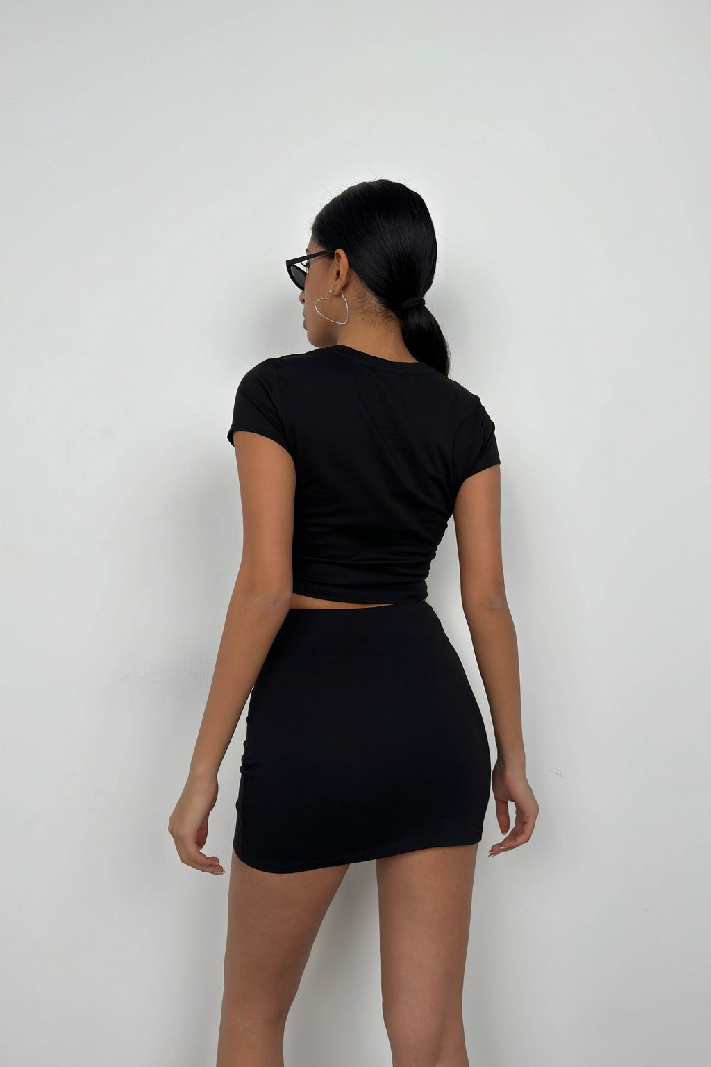 Embossed Printed Stretch Black T-Shirt
