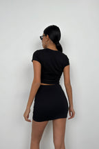 Embossed Printed Stretch Black T-Shirt