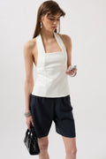 Thick Strap Crop White Blouse