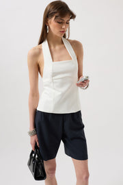 Thick Strappy Crop White Blouse
